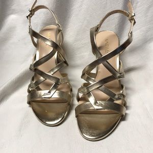 FINAL 9West Gold Strappy 3” Heeled Sandals NWT 6.5